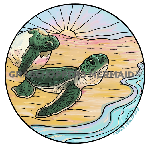 Watercolor Baby Turtle Surf