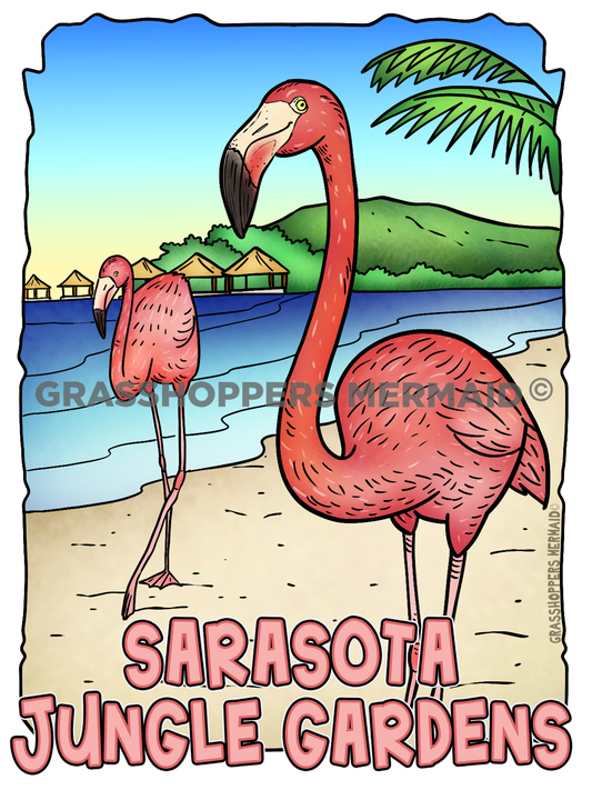 Beach Stroll Flamingos