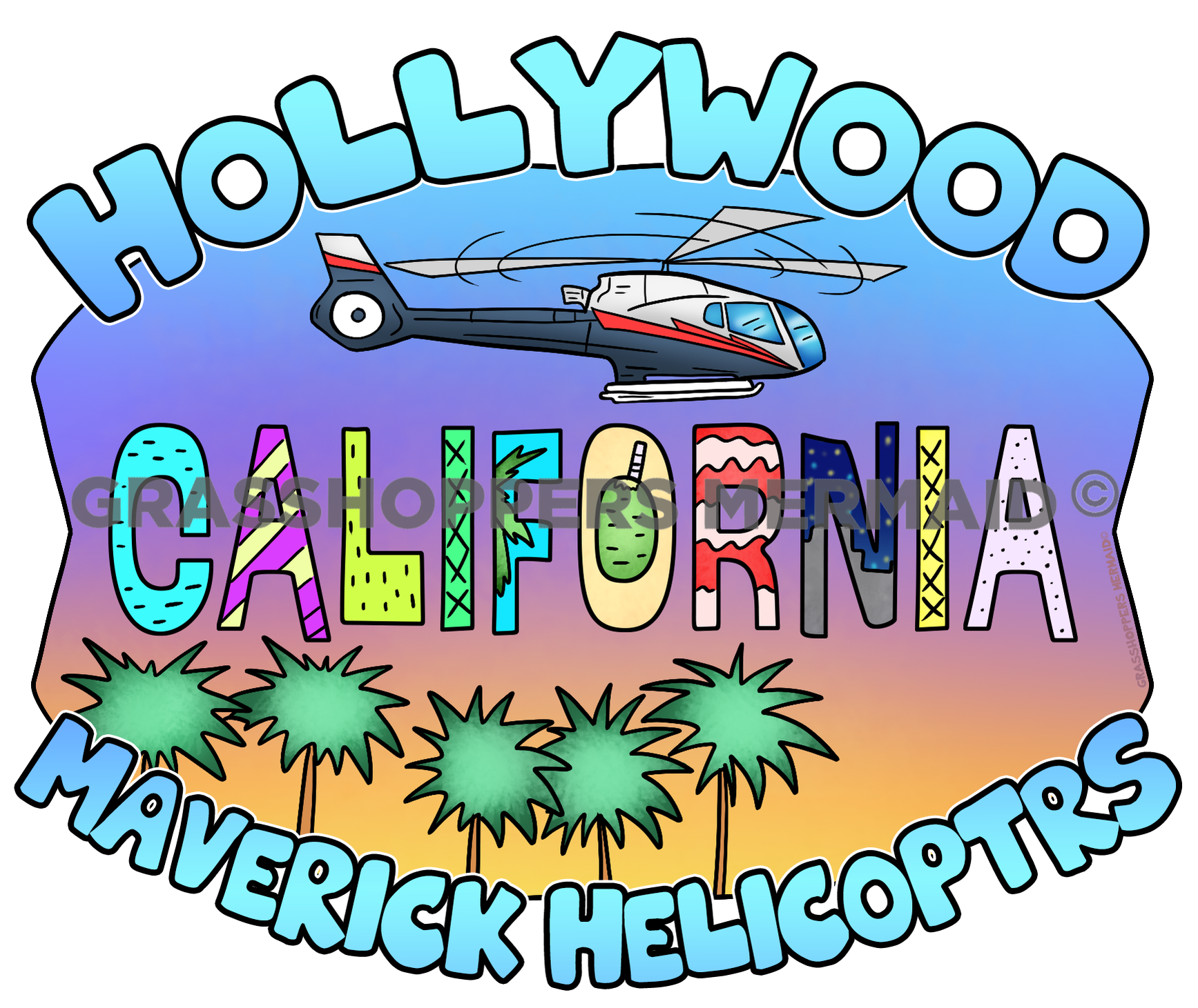 California Text with Helicopter