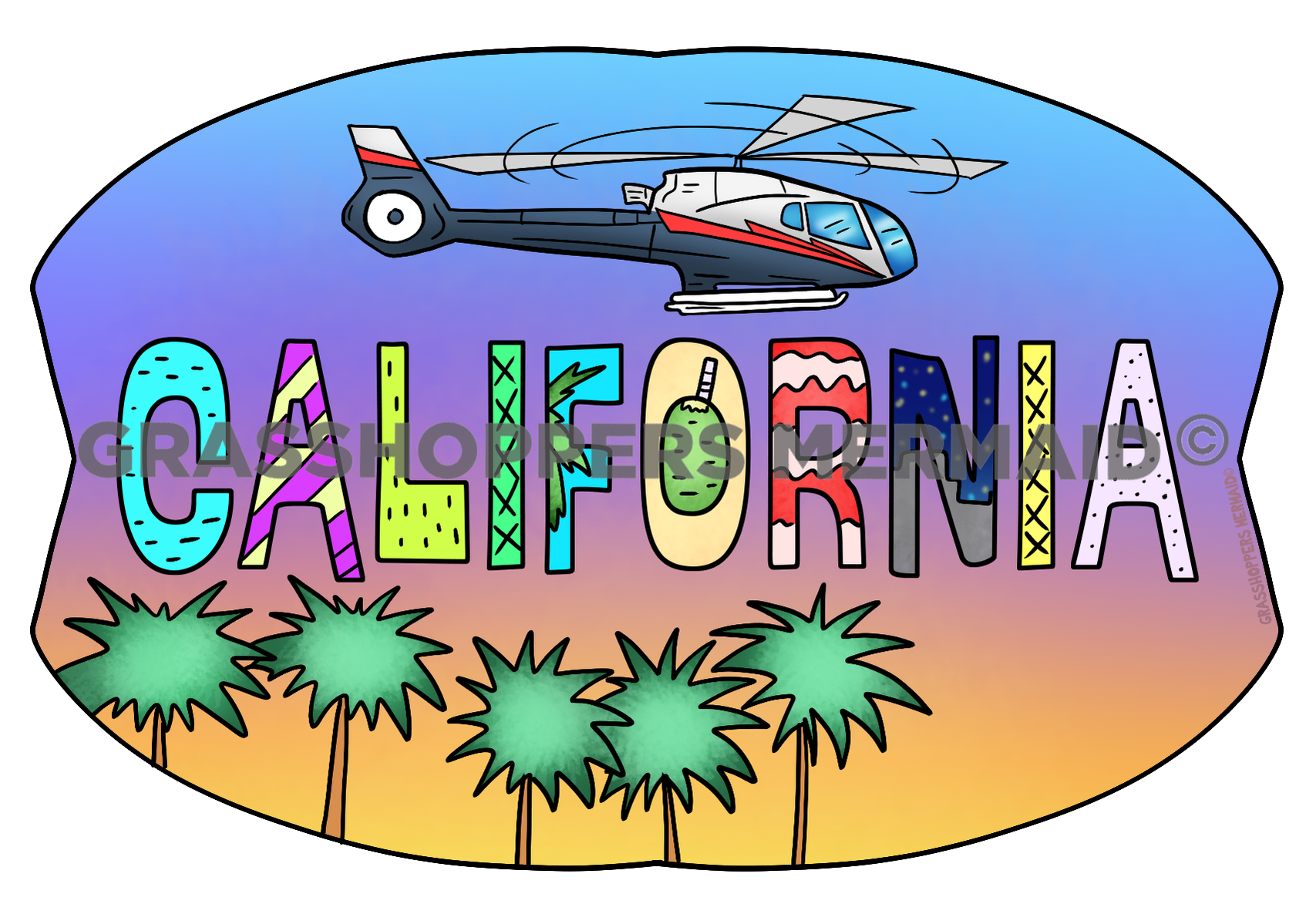 California Text with Helicopter