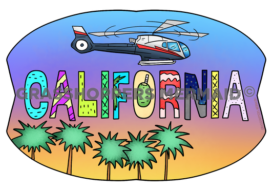 California Text with Helicopter