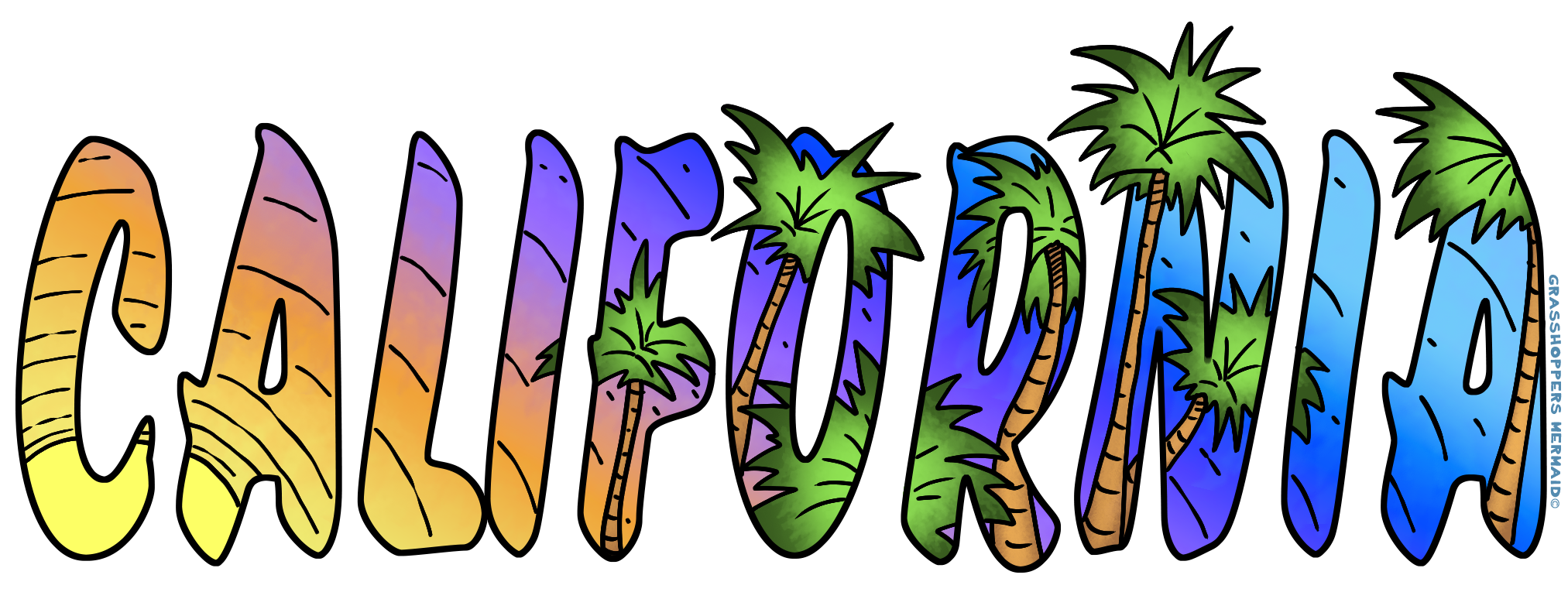 California Text with Palm Trees