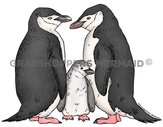 Chinstrap Penguin Family Sticker | Waterproof Vinyl Sticker & Laptop Decal | Weatherproof Art