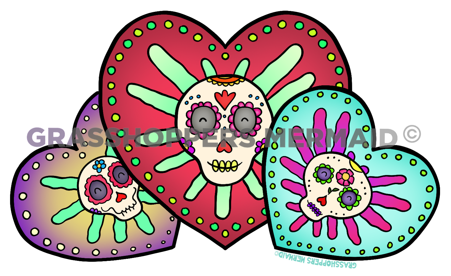Day of the Dead Skull Heart Trio