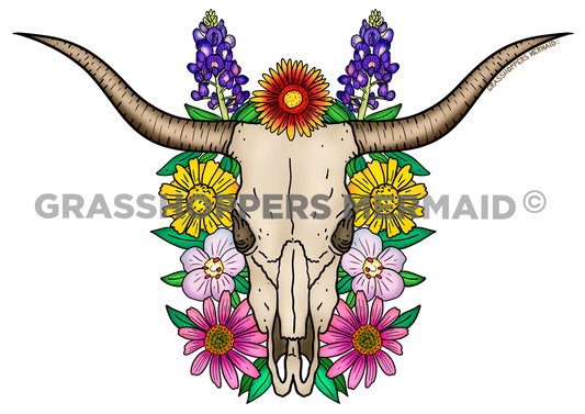 Floral Longhorn Skull
