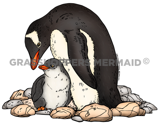 Gentoo Mom Snuggles Sticker | Waterproof Vinyl Sticker & Laptop Decal | Weatherproof Art