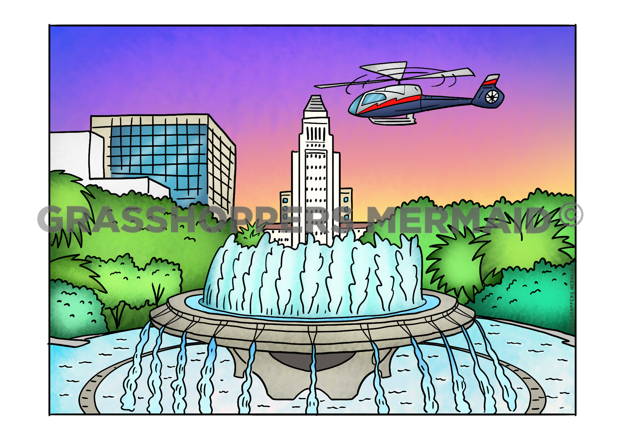 Grand Park Fountain with Helicopter