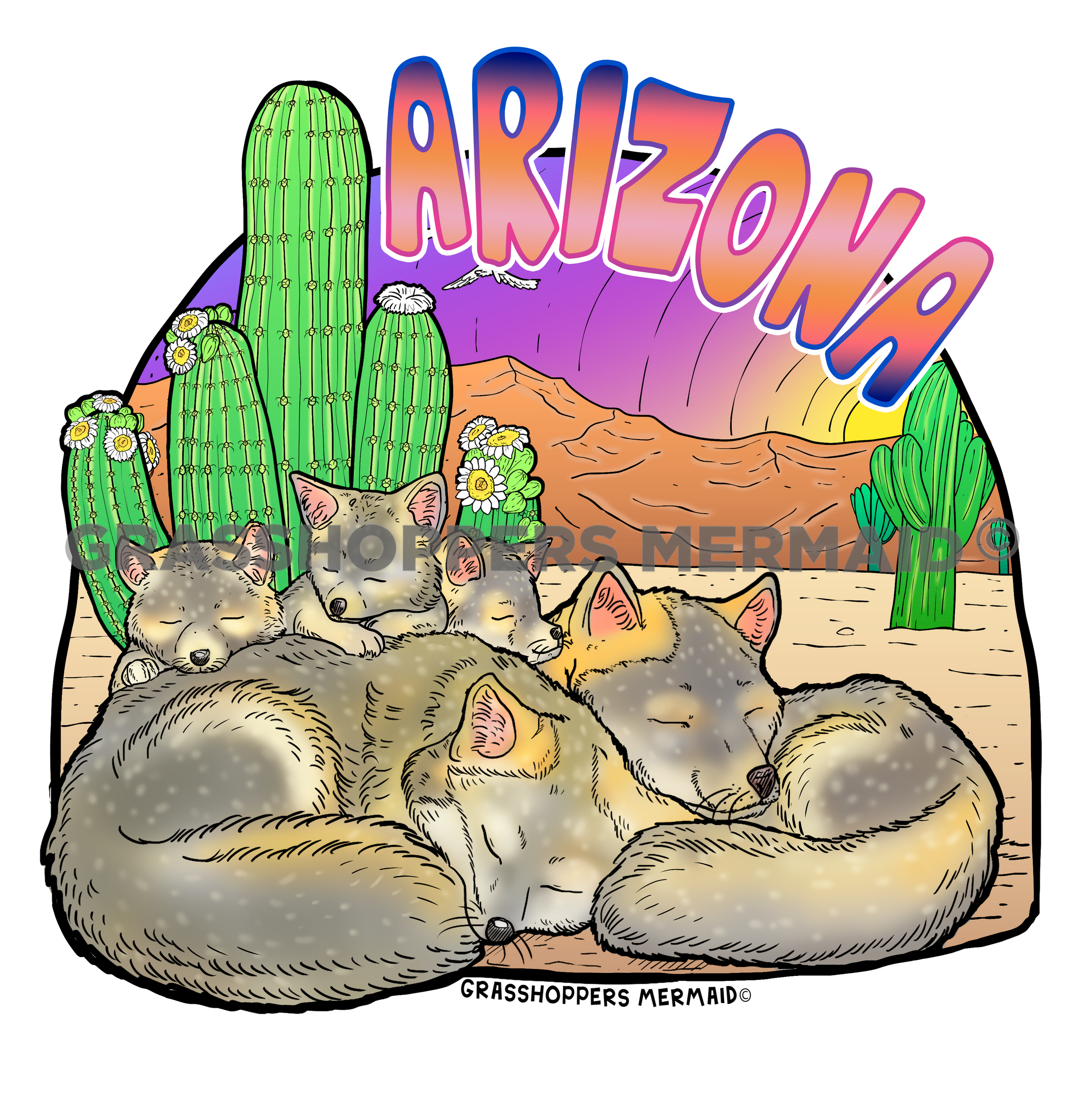 Grey Fox Family - Woodland Animal Sticker