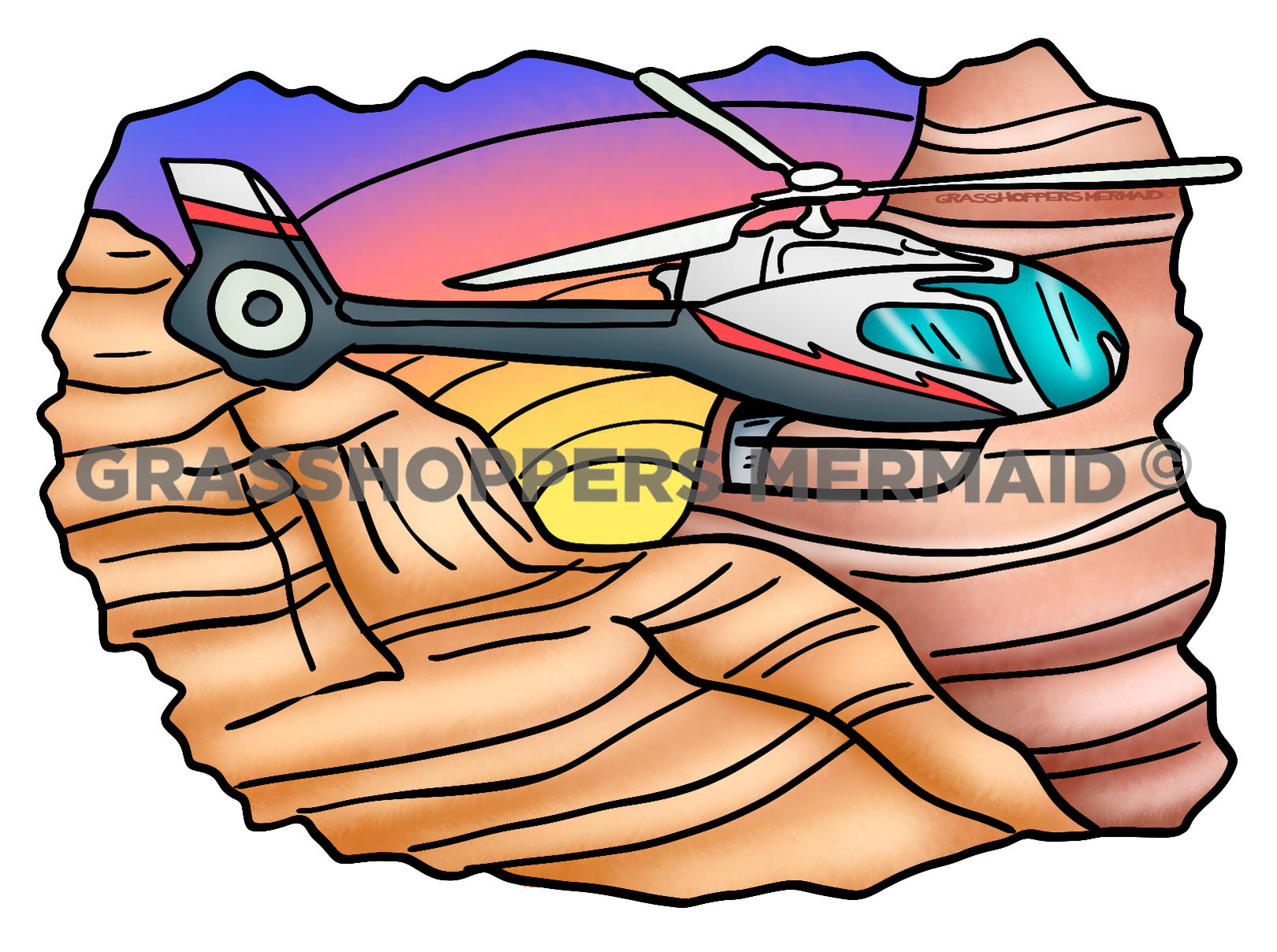 Helicopter Flying Over Canyon