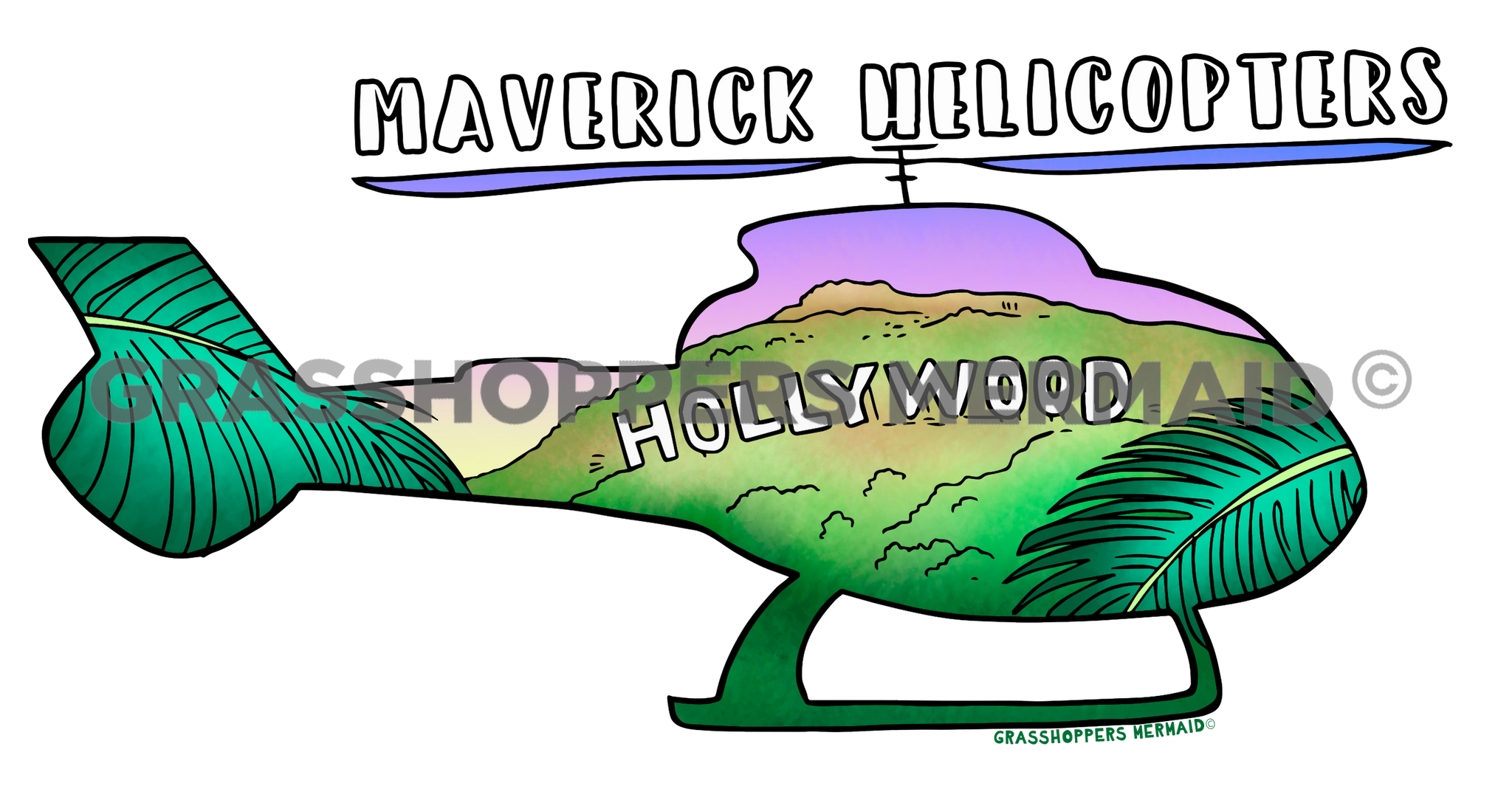 Helicopter Outline & Hollywood Sign