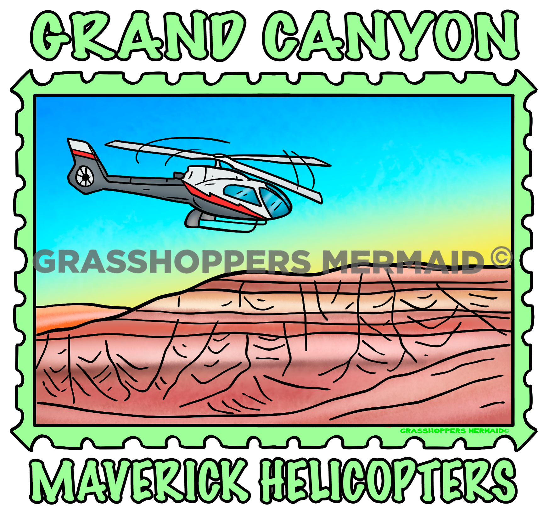 Helicopter & Canyon Stamp