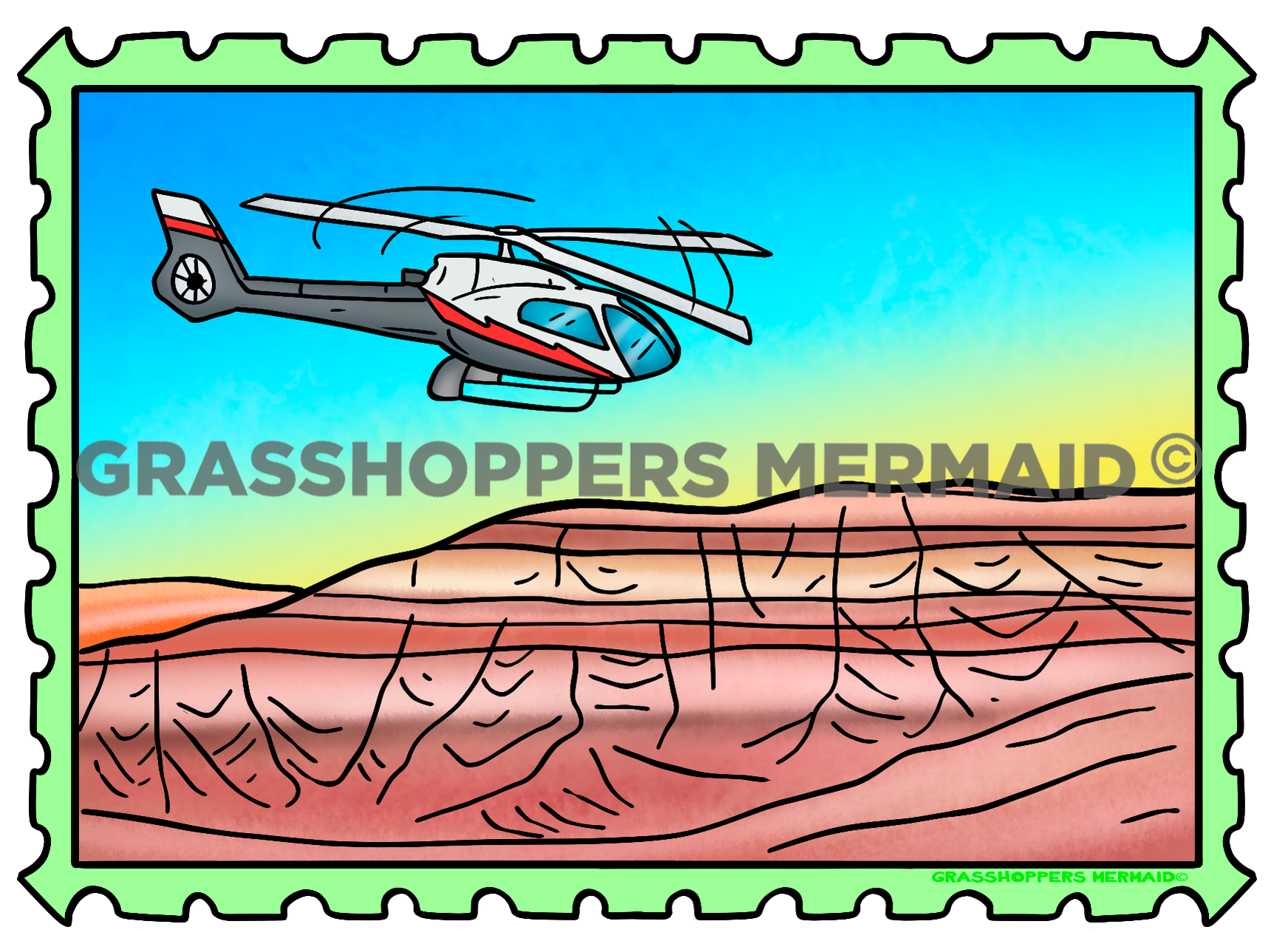 Helicopter & Canyon Stamp