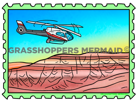 Helicopter & Canyon Stamp