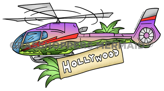 Helicopter with Green Mountains