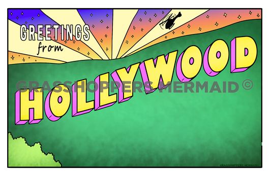 Hollywood Postcard Sticker | Waterproof Vinyl Sticker & Laptop Decal | Weatherproof Art