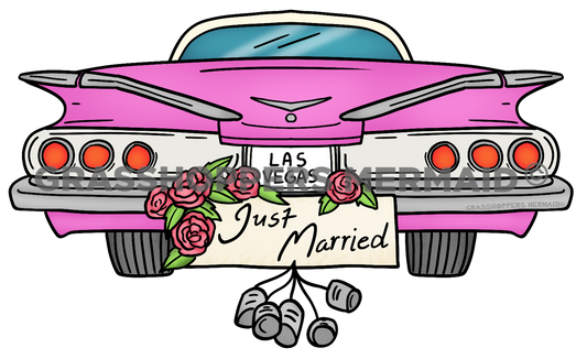 Just Married Pink Car