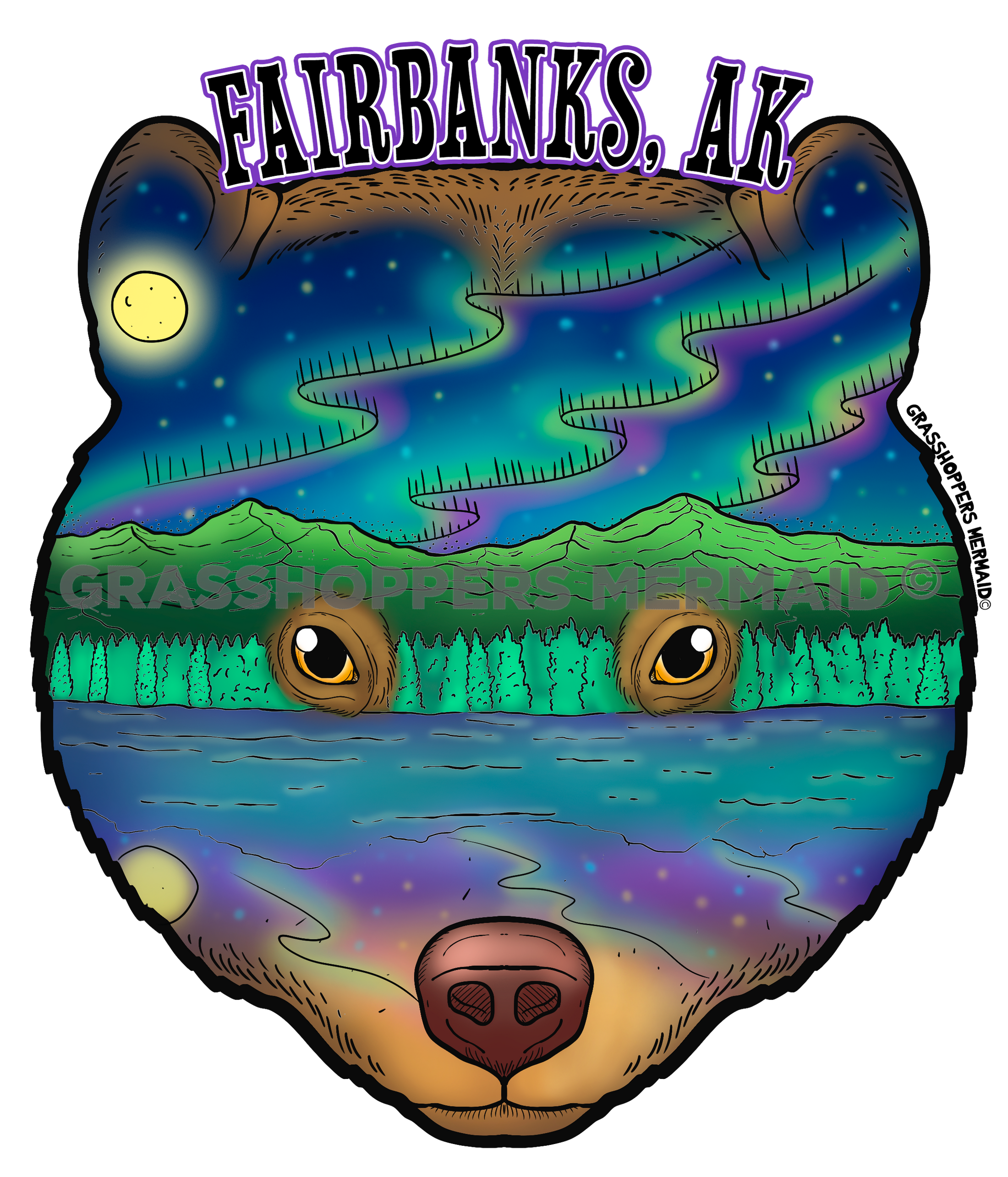 Northern Lights Bear Head