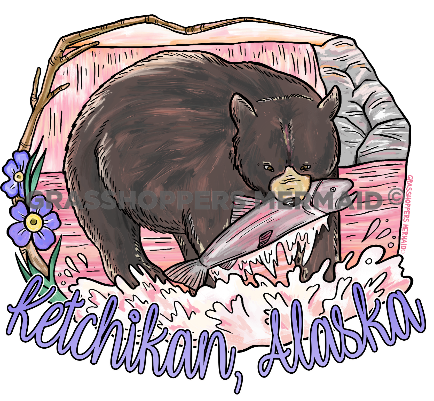 Pinky Black Bear & Salmon