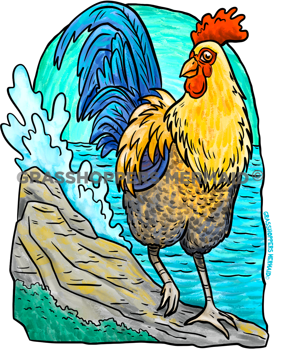 Turquoise Rooster Waves