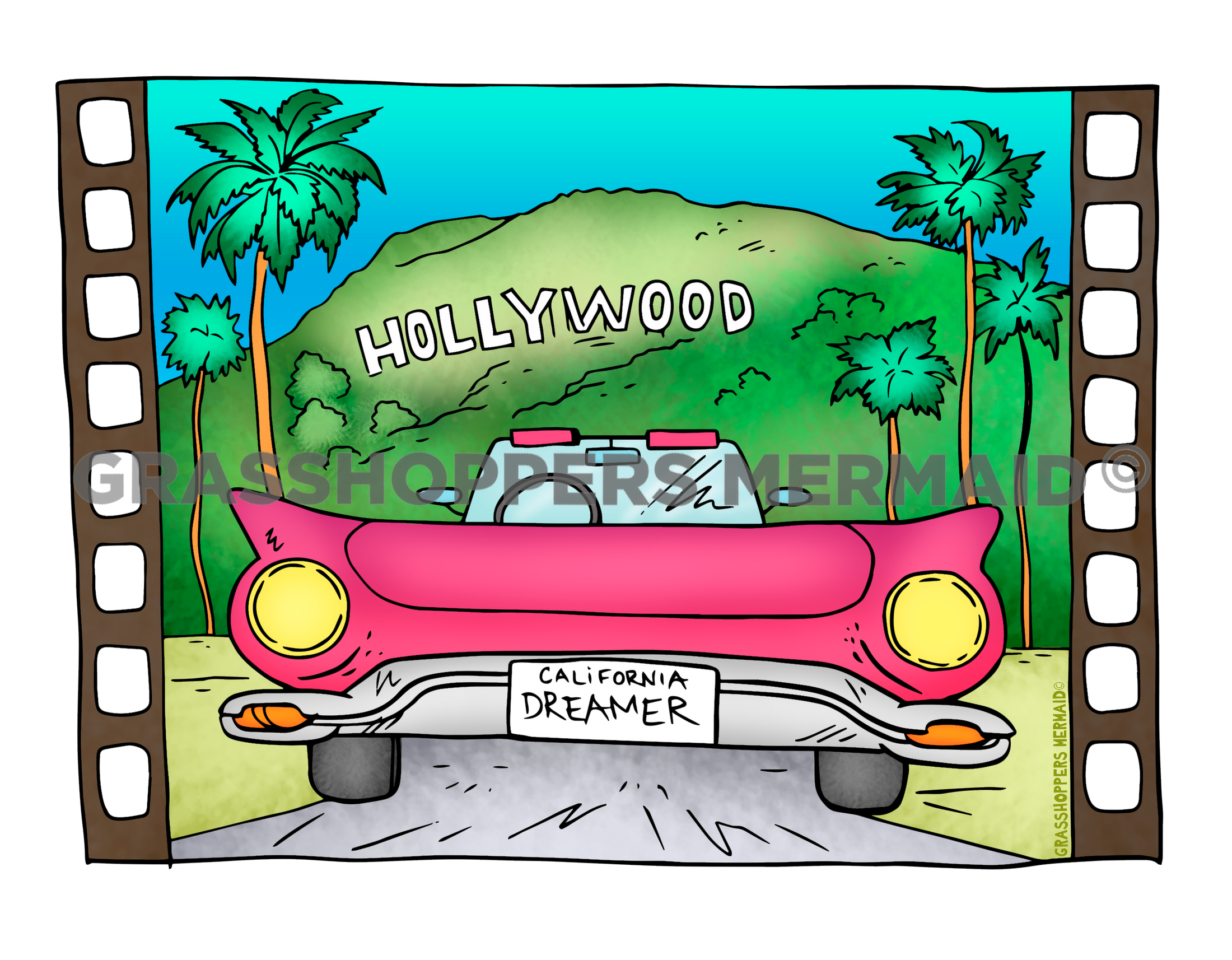 Vintage Car & Hollywood Sign