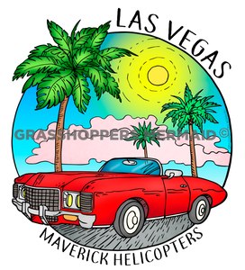 Vintage Red Car & Palm Trees