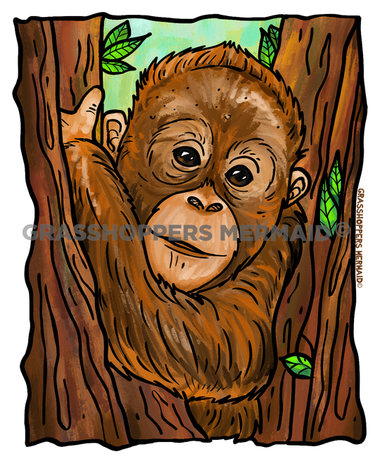 Watercolor Baby Orangutan