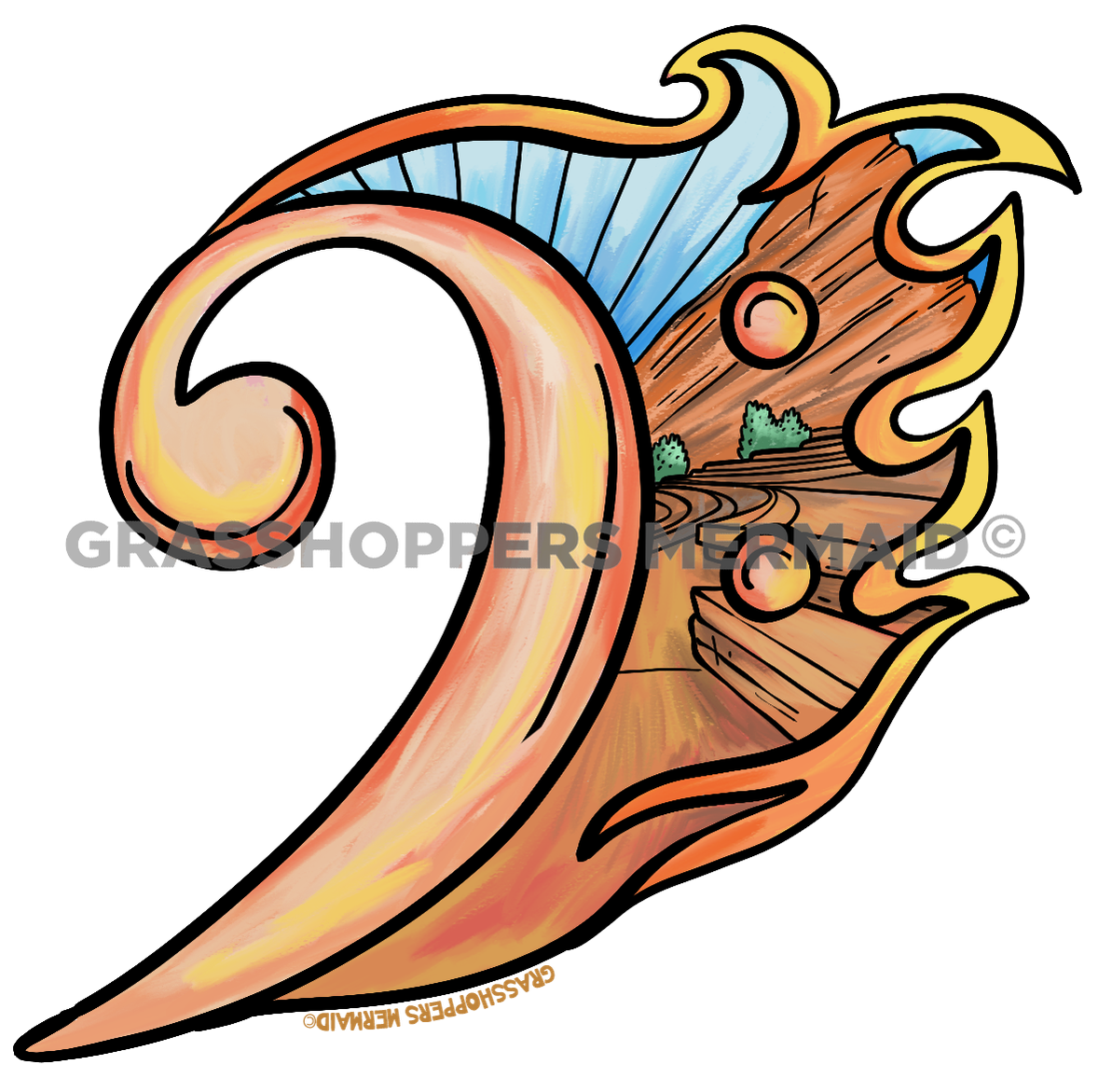 Watercolor Bass Clef Red Rocks