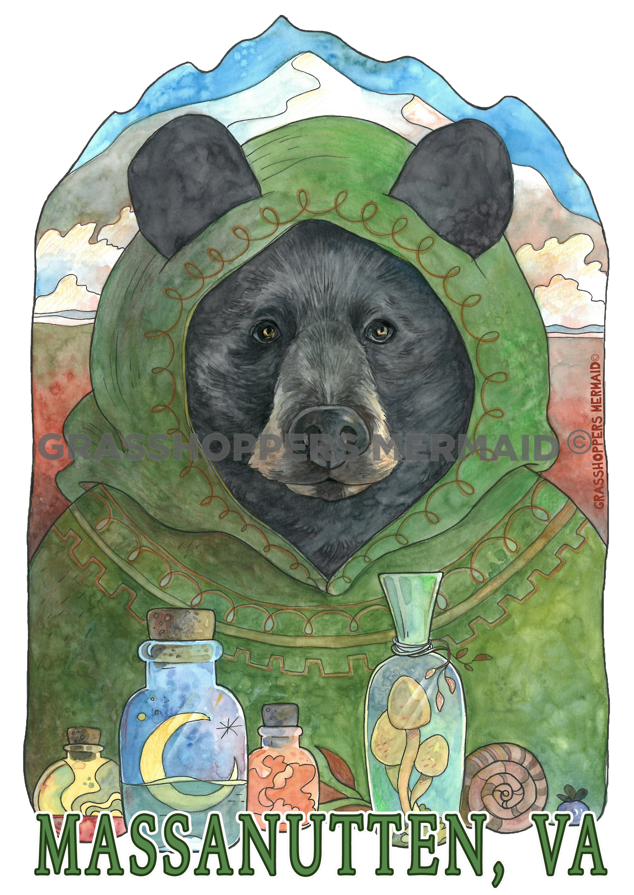 Watercolor Bear Wizard