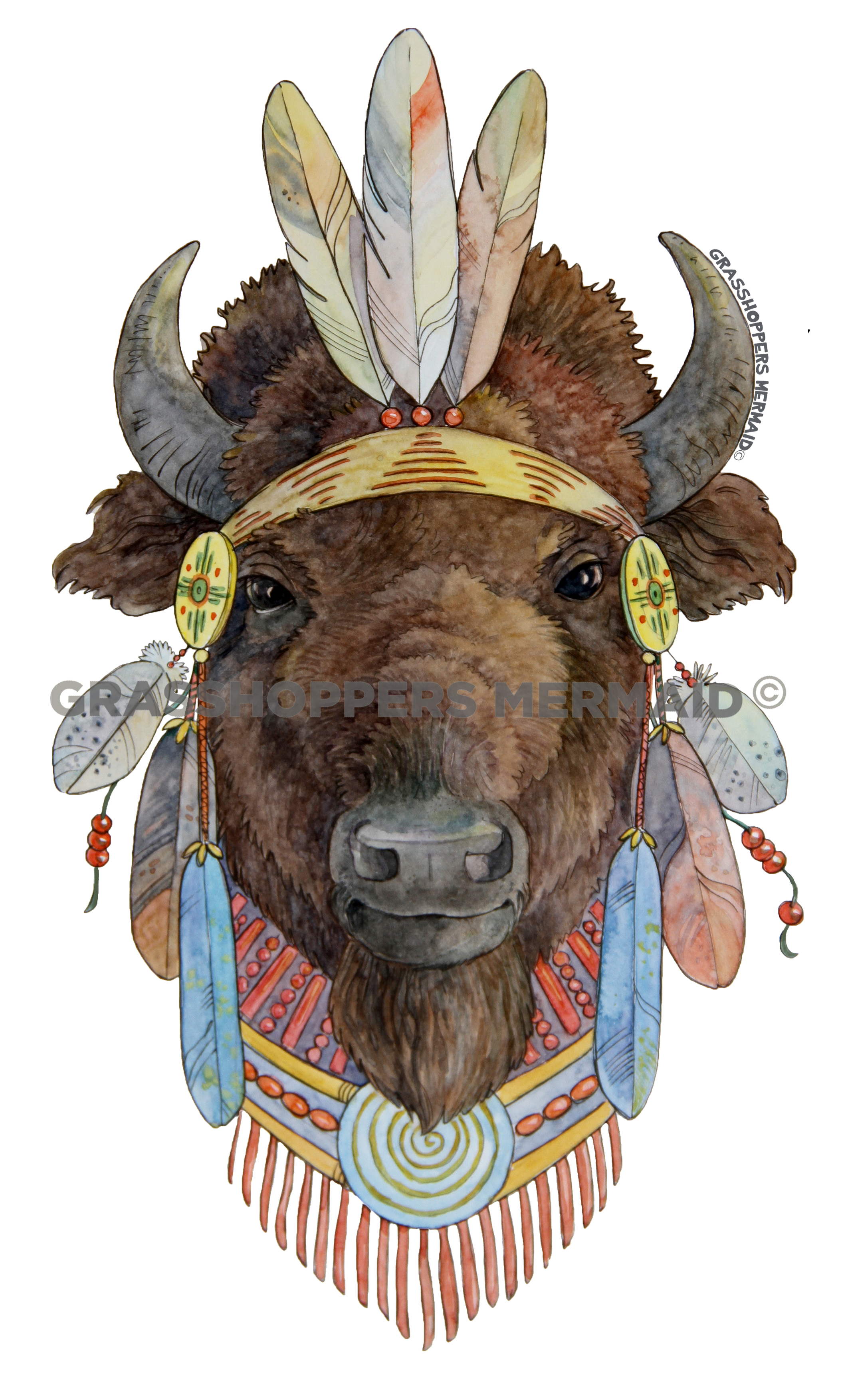 Watercolor Bison Native