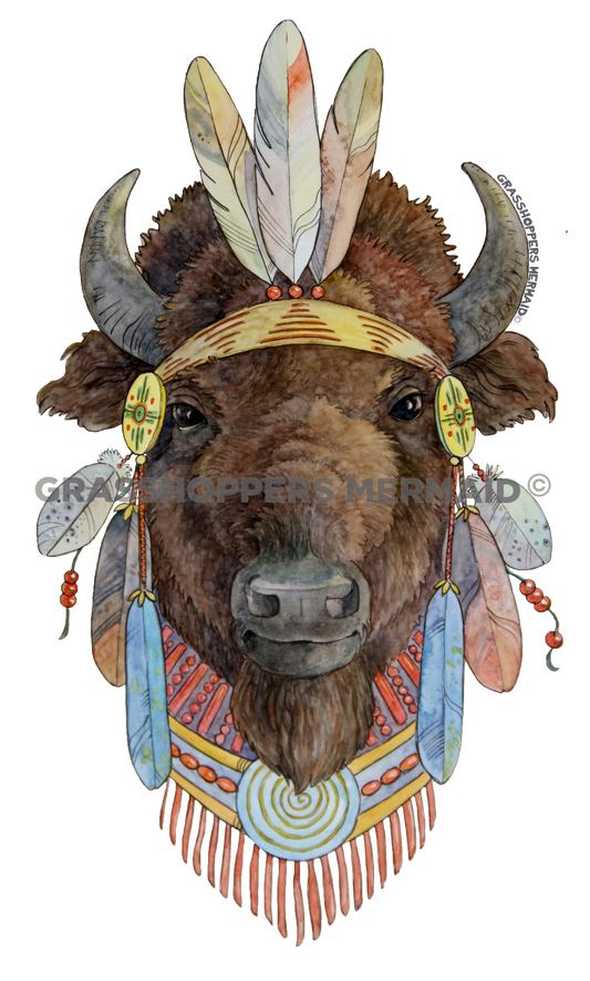 Watercolor Bison Native