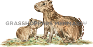 Watercolor Capybara Family