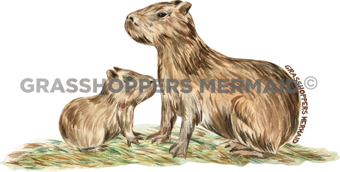 Watercolor Capybara Family