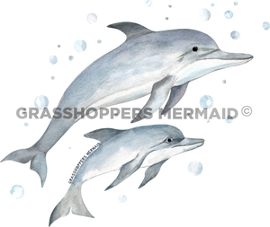 Watercolor Dolphin Family