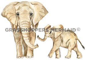 Watercolor Elephant Family