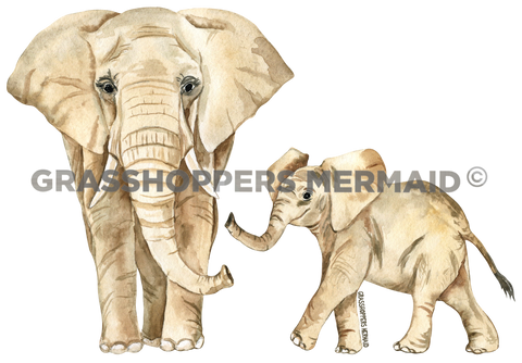 Watercolor Elephant Family
