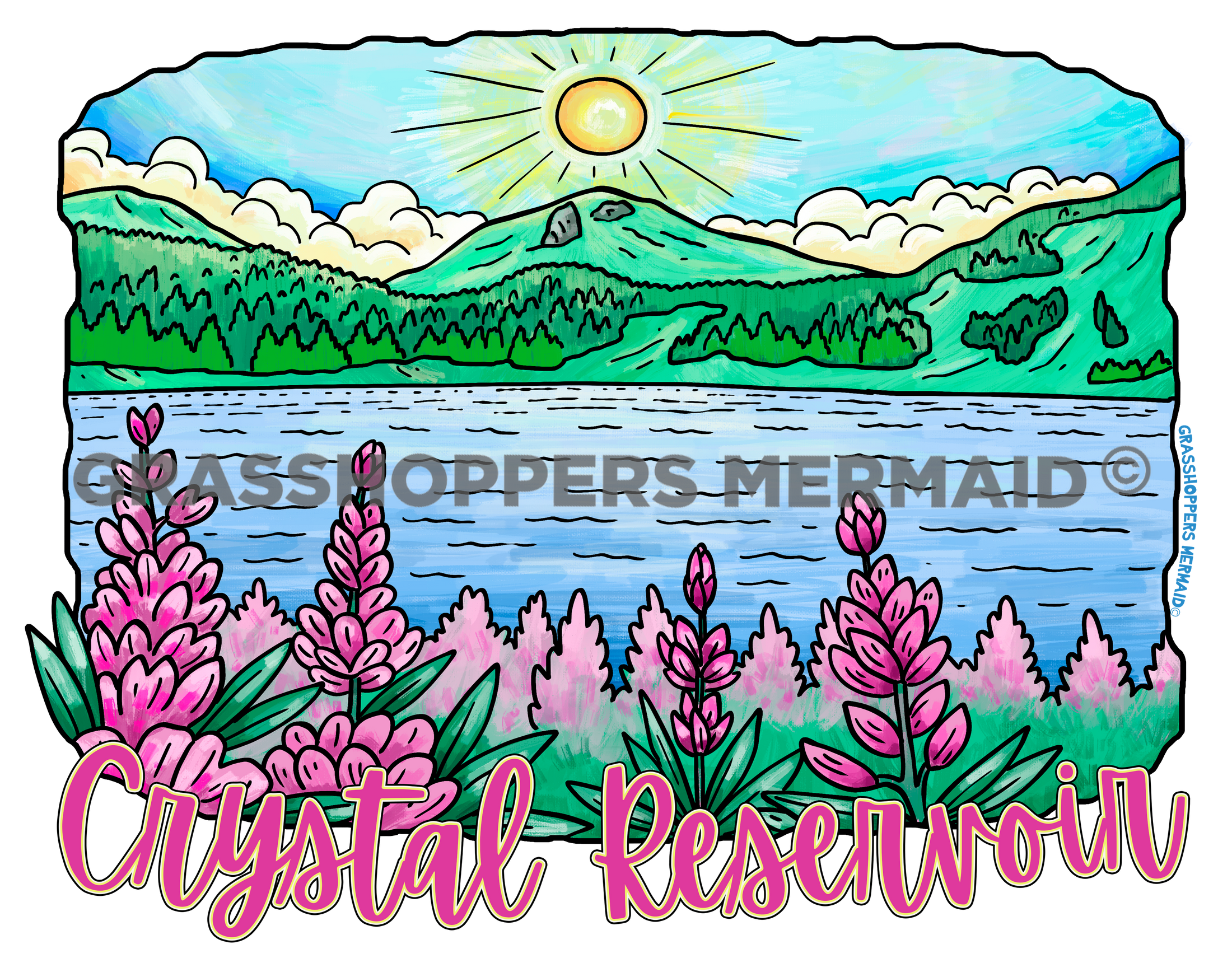Watercolor Fireweed & Mountains