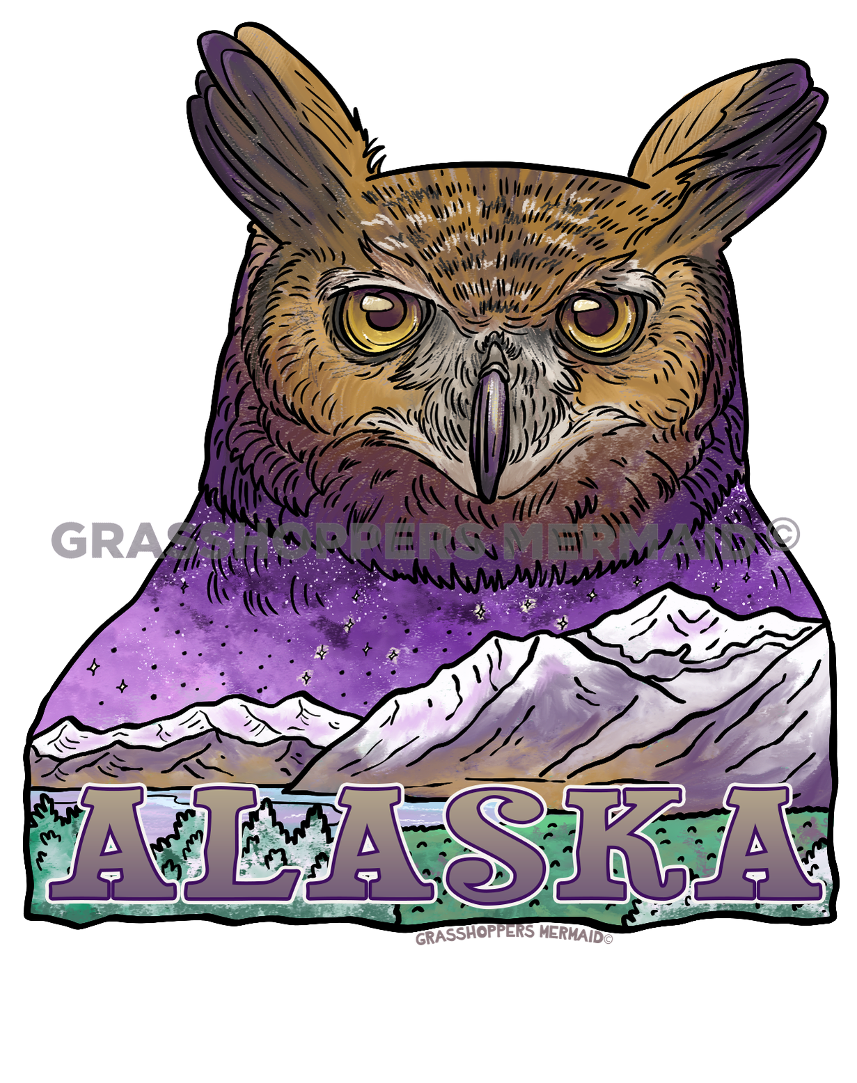 Watercolor Great Horned Owl