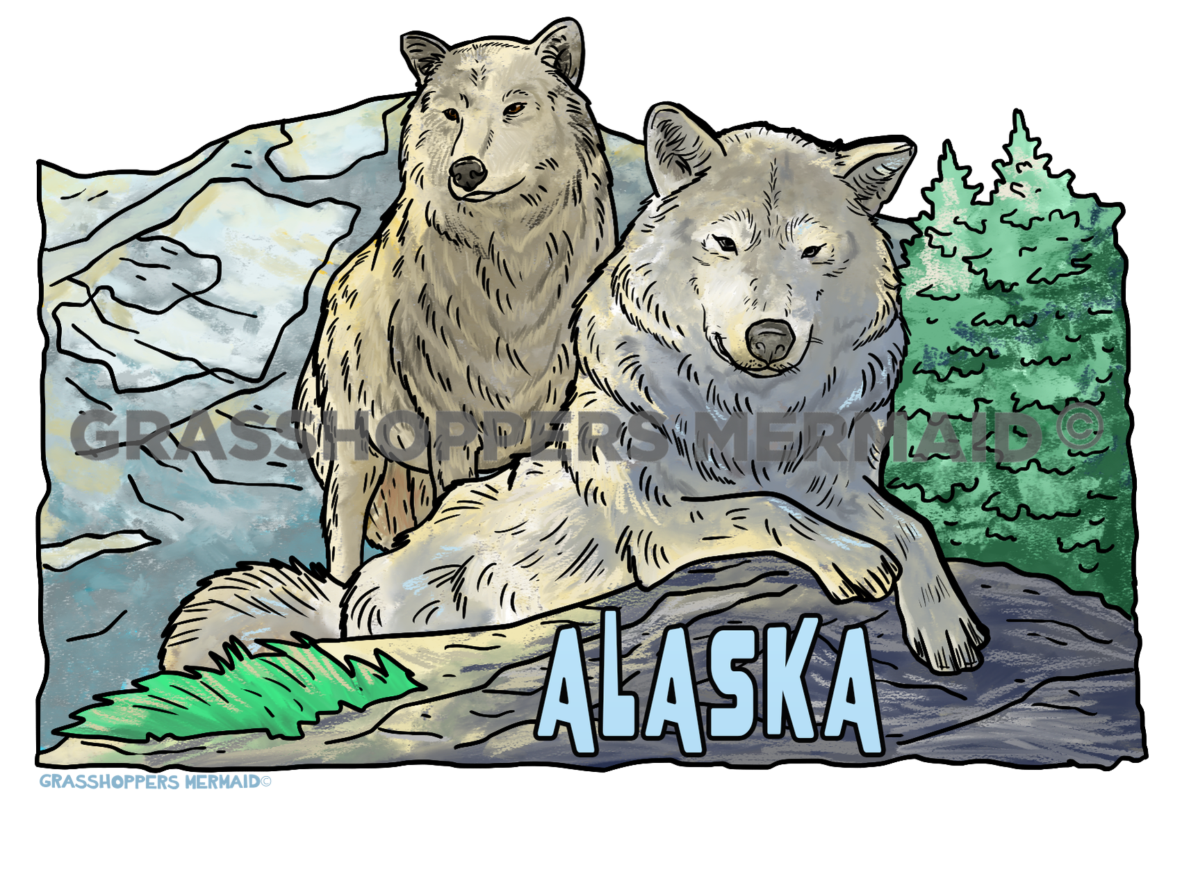 Watercolor Grey Wolf
