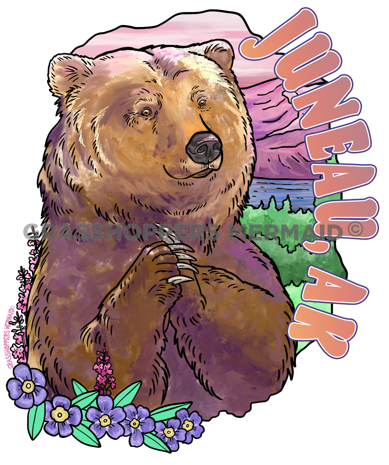 Watercolor Grizzly Sunset