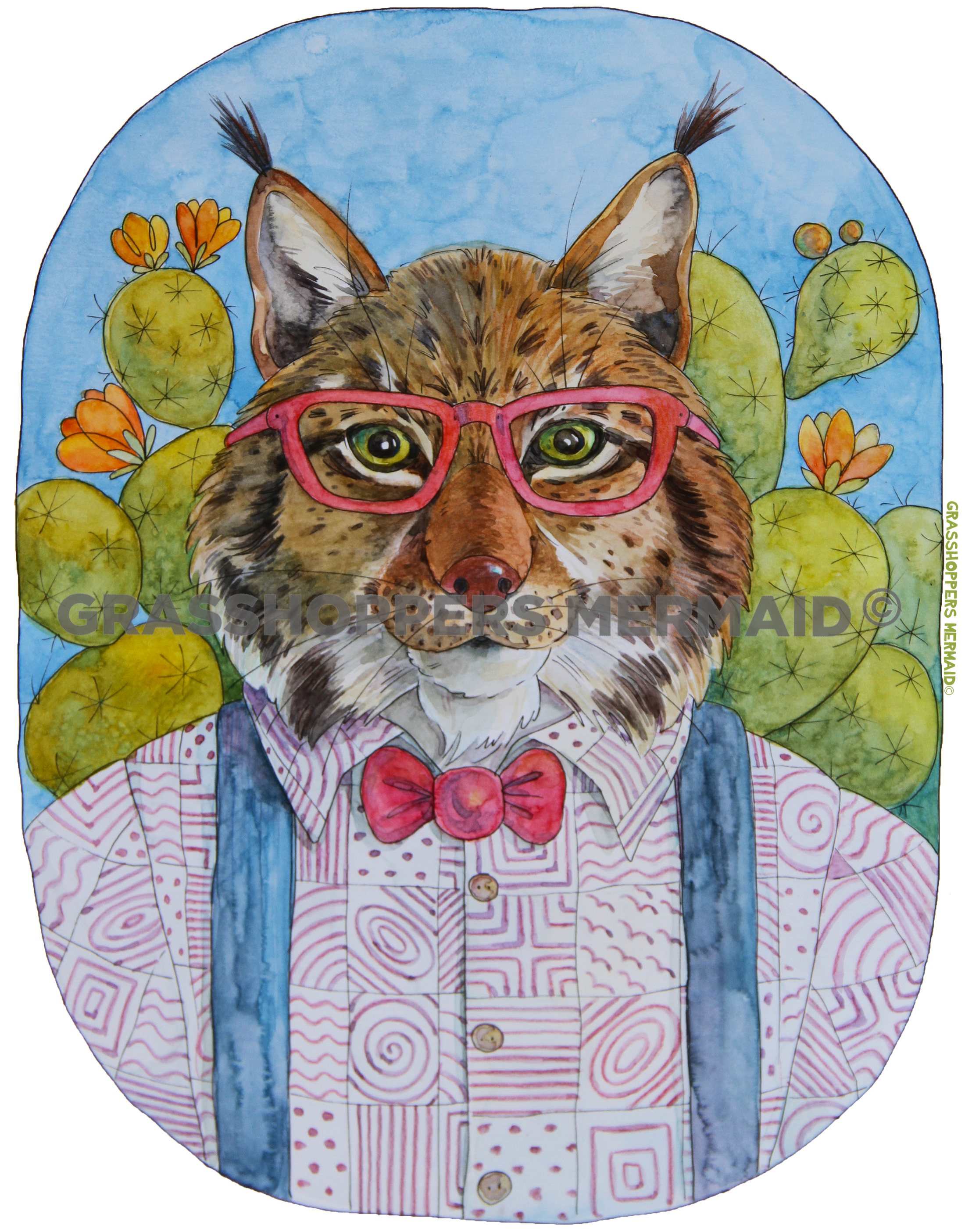 Watercolor Hipster Bobcat