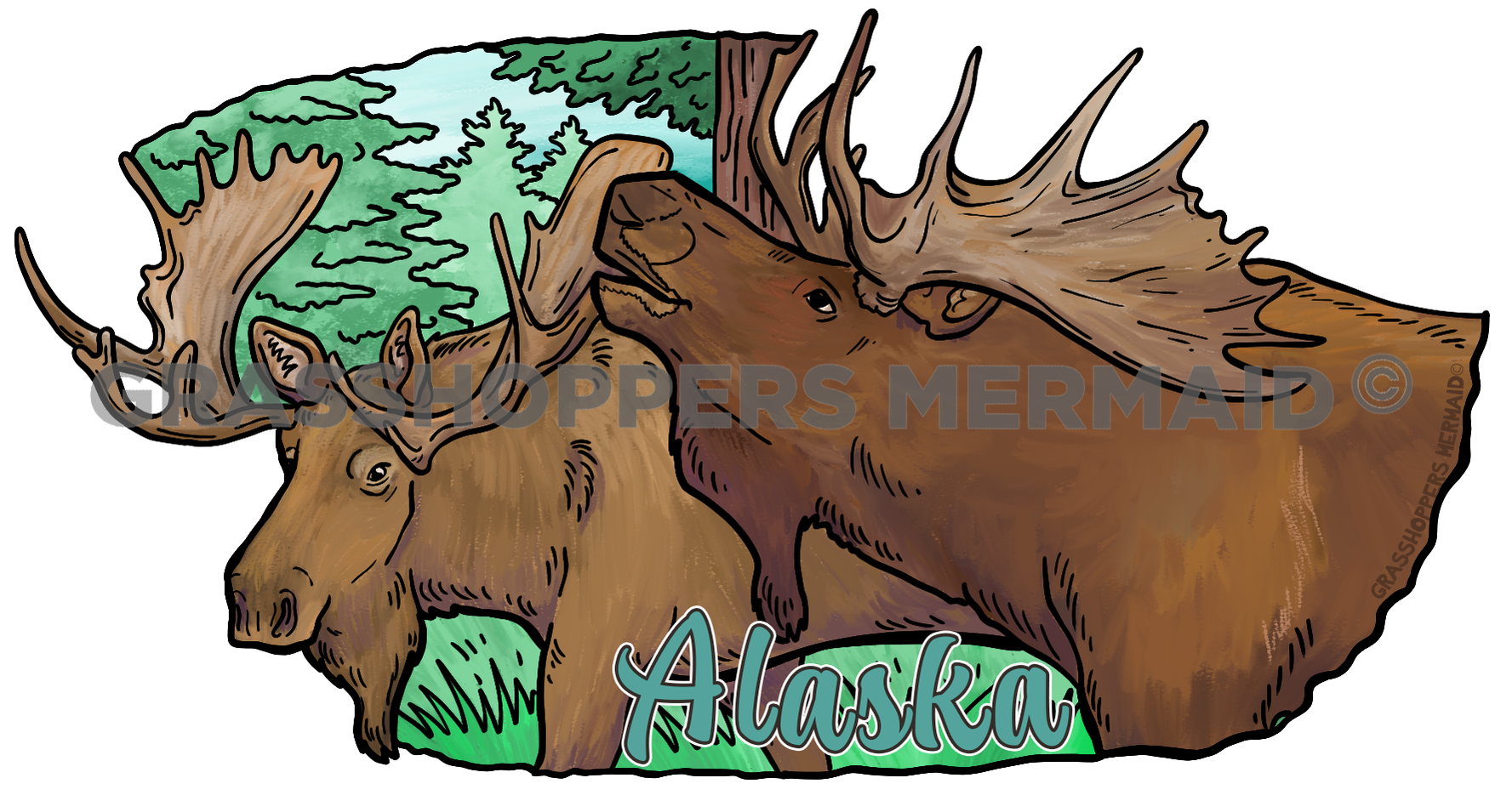 Watercolor Moose Duo