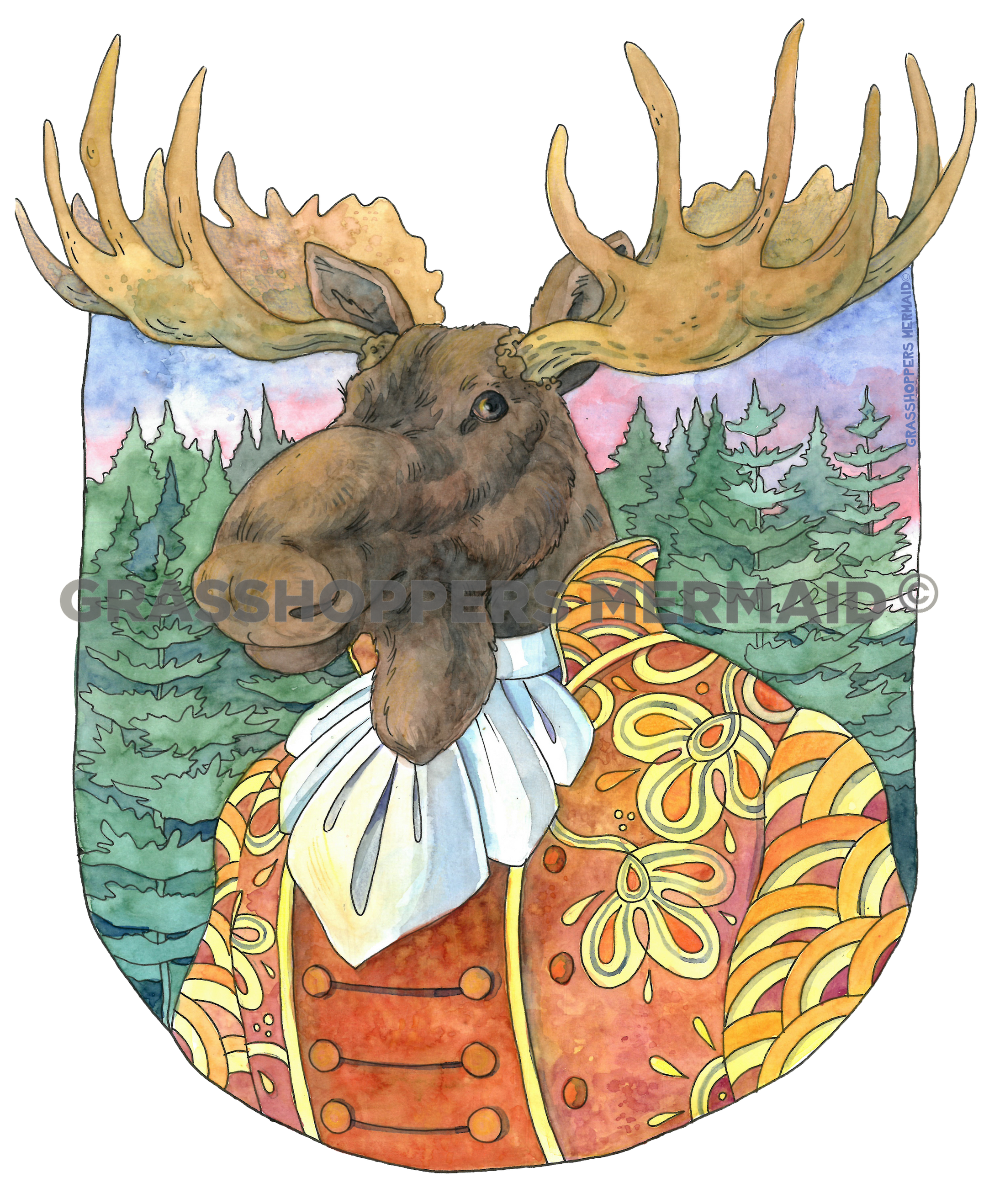 Watercolor Moose Portrait
