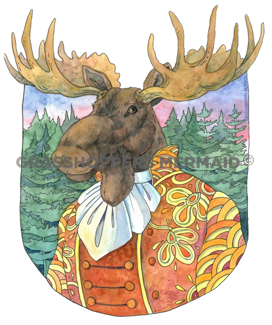 Watercolor Moose Portrait