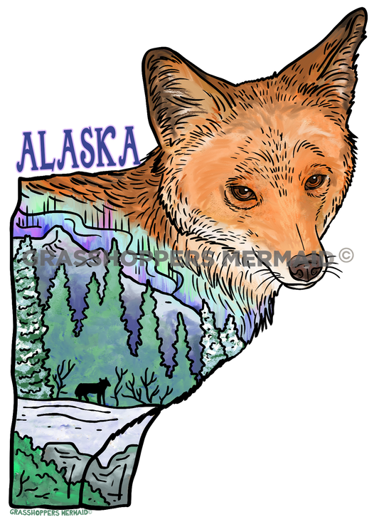 Watercolor Northern Lights Fox