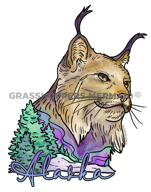 Watercolor Northern Lights Lynx