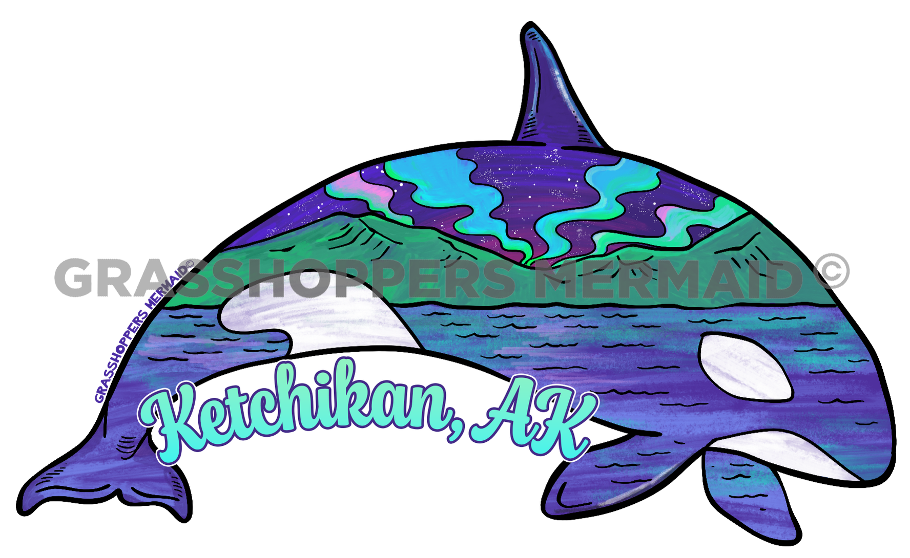 Watercolor Northern Lights Orca