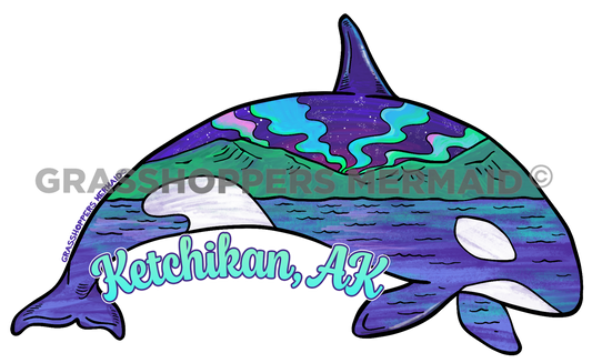 Watercolor Northern Lights Orca