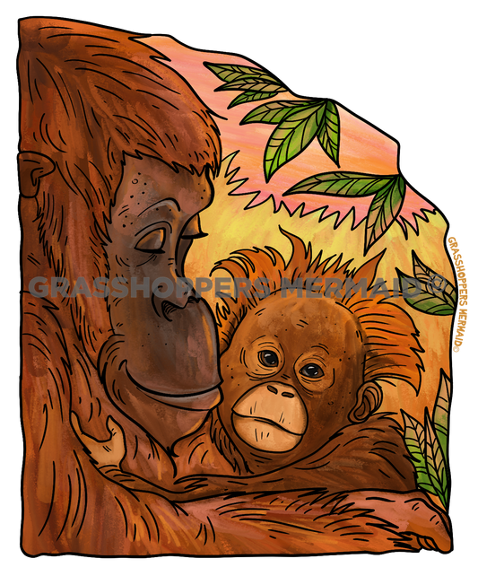 Watercolor Orangutan Sunset Fam