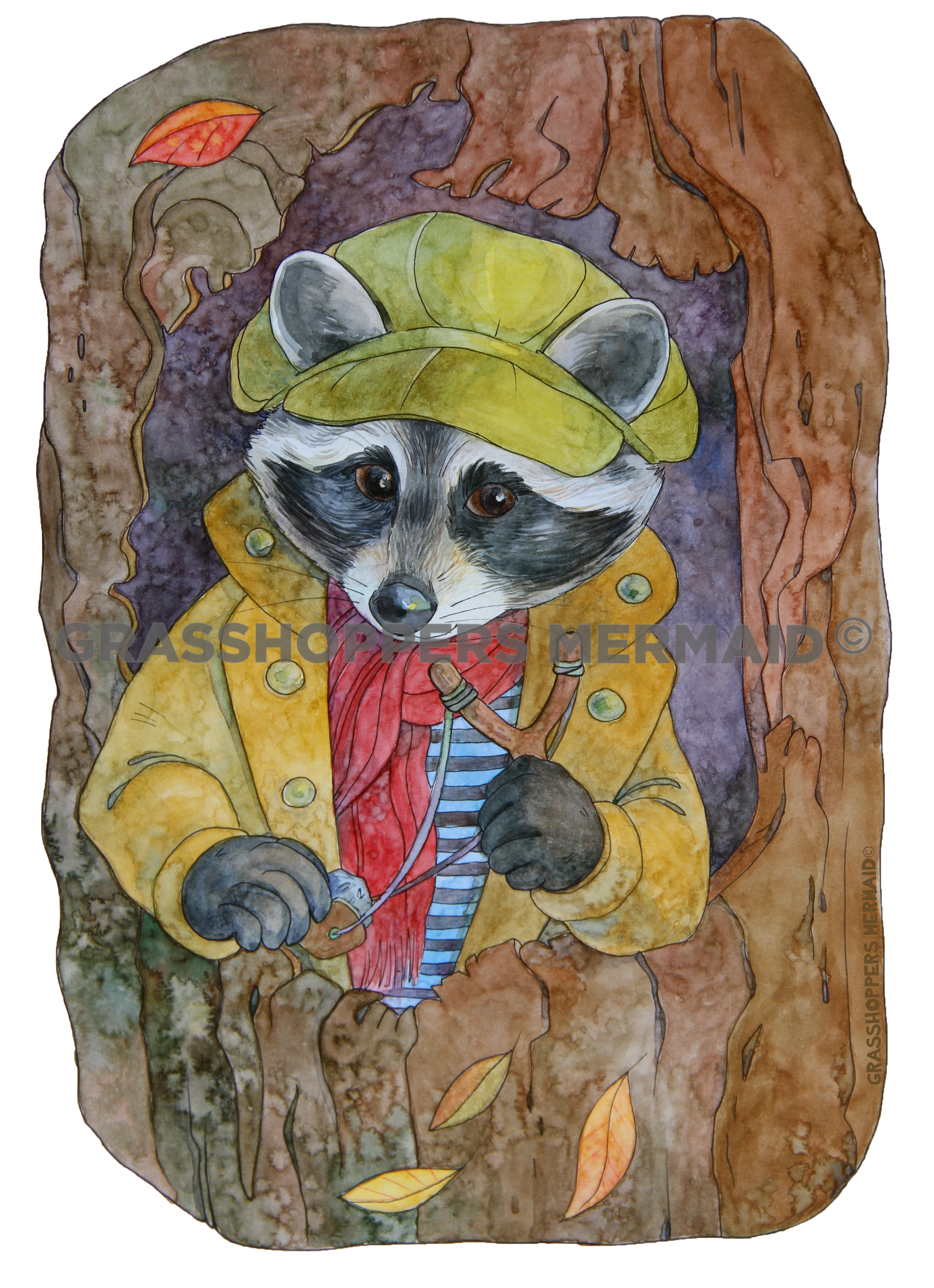Watercolor Playtime Raccoon
