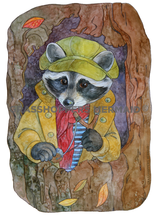 Watercolor Playtime Raccoon